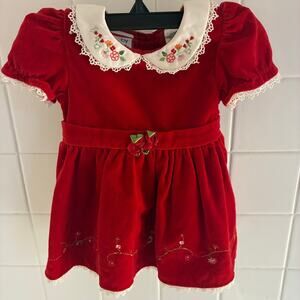 Vintage Baby Togs Embroidered Red Velvet 6/9mo Christmas Dress